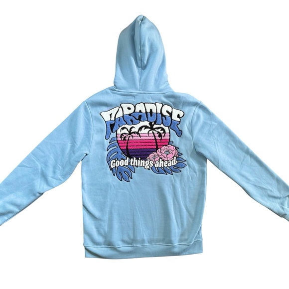 Spark Paradise Embroidered Blue Graphic Hoodie - Picture 1 of 5